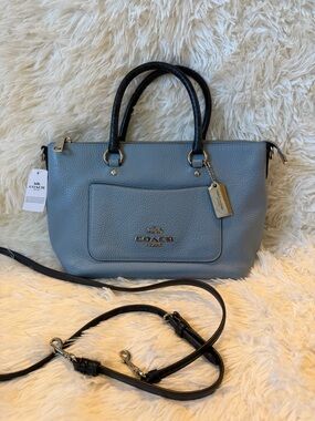 Coach Mini Emma Satchel Pebbled Leather in Dusty Blue with Exotic Handles